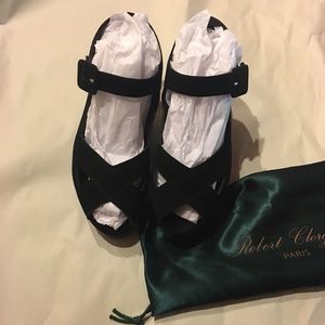 Robert Clergerie Black Suede Wedge Sandals
